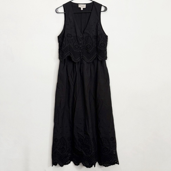 Cleobella Julie Organic Cotton Poplin Eyelet Vest GOTS Midi Dress, Black size M - Picture 2 of 10